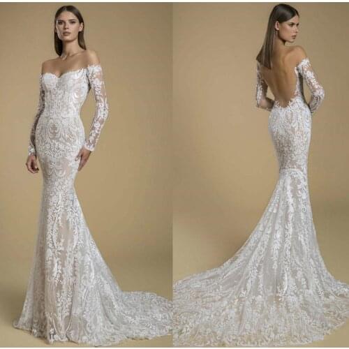 2021 Long Sleeve Wedding Dresses Sexy Sweetheart Lace Mermaid Bridal Gowns Custom Made Backless Sweep Train Robe De Mariée