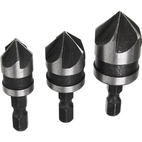 3pcs 12/16/19mm Hex Countersink Boring Set for Wood Metal Drill Bit Tools 90 Degree Wood Chamfering Drill