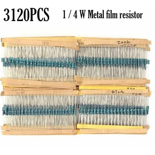 3120pcs 156 values (1 ~ 10M ohm) 1 / 4W 1% metal layer resistor resistors