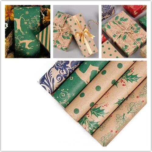 50*76CM New Year Christmas Gift Wrapping Paper 10PC DIY Double-sided Printing kraft Paper Book Cover Paper
