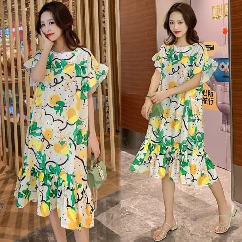 850# Maternity Clothes Summer Short Sleeve Easy Matching Loose Flower Printing Dress for Pregnant Women Mom Dress