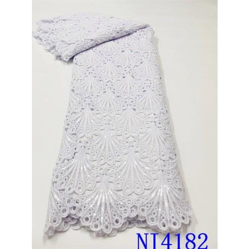 White Nigerian Lace Fabric High Quality African Milk Silk Lace with Sequins French Mesh Lace Fabric for Wedding Party NI4182
