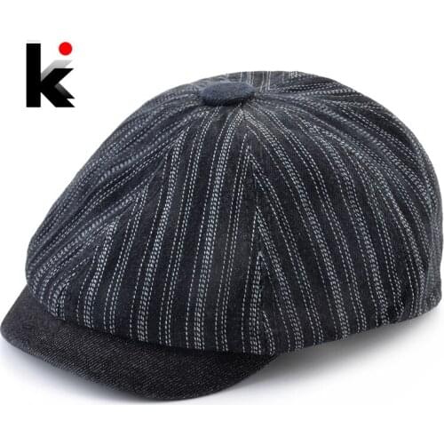 Vintage Striped Berets Mens Autumn Fashion Newsboy Caps Male Artist Flat Visor Peaked Hat Men Spring Casual Boina Gorras Hats