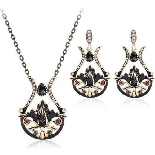 Bohemia Necklace Earrings Jewelly Set Folk Vintage Exaggerated Flower Retro Ear Drop Necklace Jewelly Set