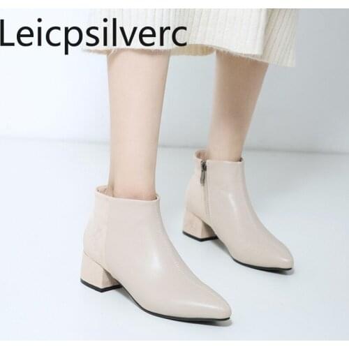 Womens Boots The New winter fashion Pointed zipper mid heel Ankle boots Womens shoes plus size 31-43 Heel Height 5cm black