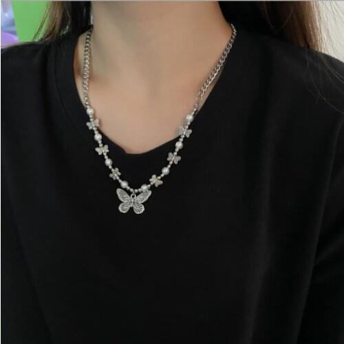 10pcs Simple Personality Clavicle Chain Beads Chokers Vintage Butterfly Pendant Necklace