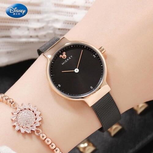 DISNEY Top Brand Watches Women Simple Mickey Quartz Watch Women Dress Ladies Mesh band Wristwatches White Blue Relogio Feminino