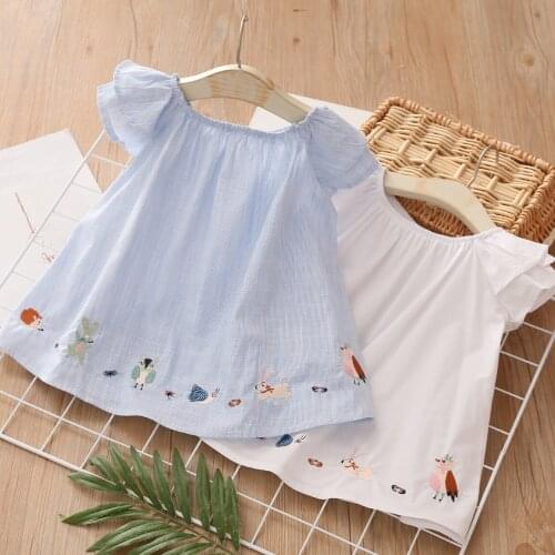 Baby Short Sleeve T-shirt 2021 Summer New Girls' Clothing Children Striped Cartoon Top Short Shirt