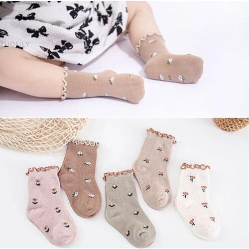 Toddlers Girls Frilly Short Socks Infant Soft Cotton Ankle Floor Baby Sock Kids Flower Pattern Children School Princess Socks