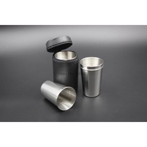 DHL 50set 4pcs/set 180ML Stainless Steel Camping Cup Mug Outdoor Camping Hiking Folding Portable Tea Coffee Beer Cup