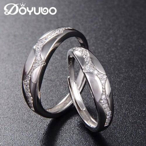 DOYUBO Adjustable Size 925 Sterling Silver Couples Ring Engagement Rings Cubic Zirconia Fashion Silver Lovers Ring Jewelry VB264