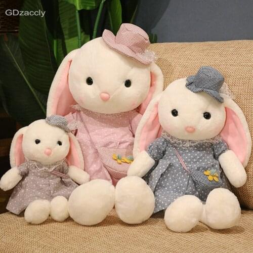 UK Style Elegant Lady Hat Long Ears Bunny Plush Toy Denim skirt Rabbits Cuddly Plusies Baby Appease Dolls For Kids Christmas