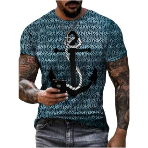 Summer Mens T-shirt Street Personalized Marine Style Anchor Print 3d Clothes Large Size Mens Top Loose Pullover T-shirt