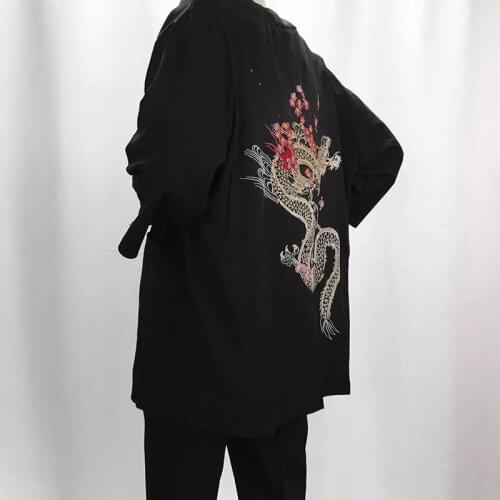 Geskeey Sun Proof Long Clothes Style Embroidery Dragon Loong Daopao Couple Ancient Chinese Kimono Comic Japanese Summer Element