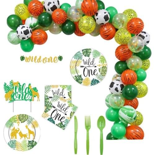 Wild One Green Theme Party Supplies Disposable Tableware Set Paper Plates Napkins Cup Baby Shower Kids Birthday Party Decoration