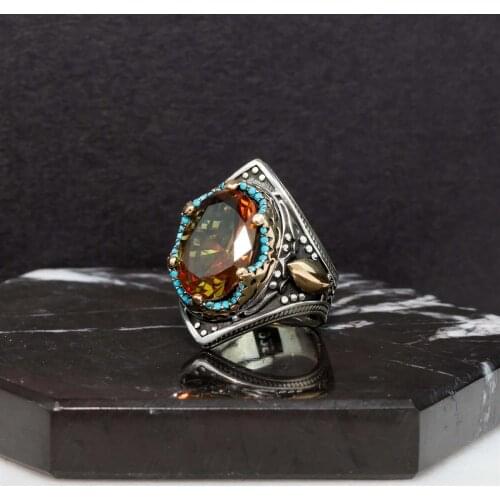 Zultanit Gemstone Turquoise Engraved Silver Men 'S Ring