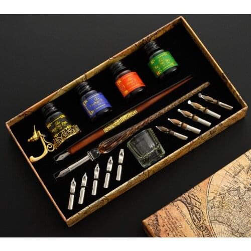 European style creative starry sky wooden pen/glass pen gift dip pen set suitable for students, festivals, birthdays, anniversar