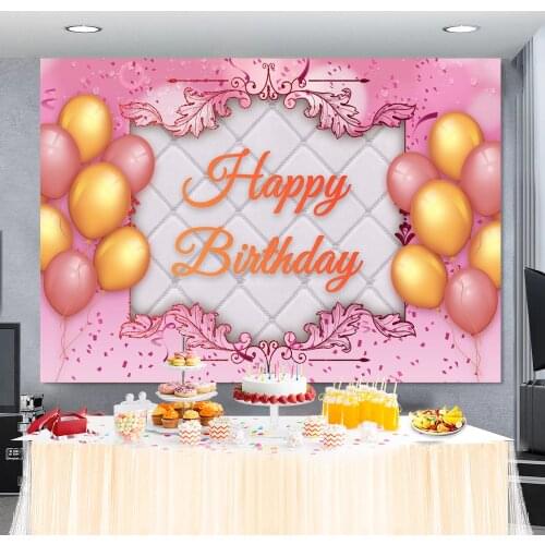 Laeacco Happy Birthday Headboard Flower Balloon Pattern Birthday Party Banner Poster Photography Background Photo Backdrop