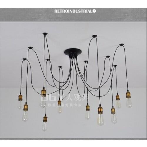 E27 head retro golden chandelier restaurant Cafe Bar Tiannvsanhua chandelier chandelier creative personality long spider