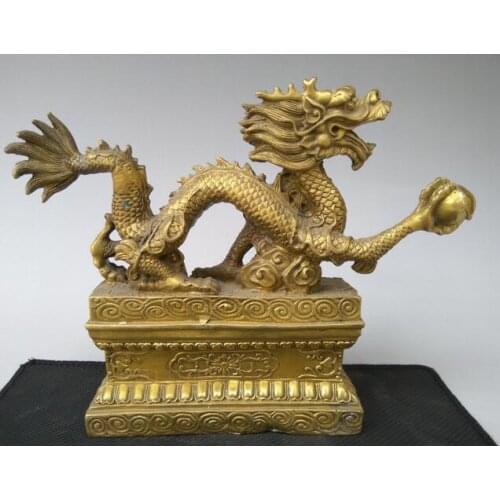Fine brass copper carved Longfeng statue