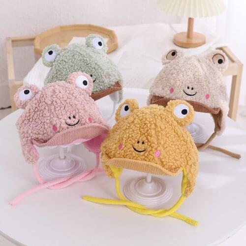 Doitbest Frog lamb wool Winter Baby fur Hats Kids Girl Boy Beanies Caps Warm Soft Casual Earflap Hats for Child