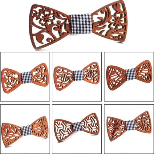 Fashion Wooden Bow Tie For Men Unisex Hollow Out Carved Retro Wooden Neck Ties Adjustable Strap Vintage Bowtie Gravata Corbatas