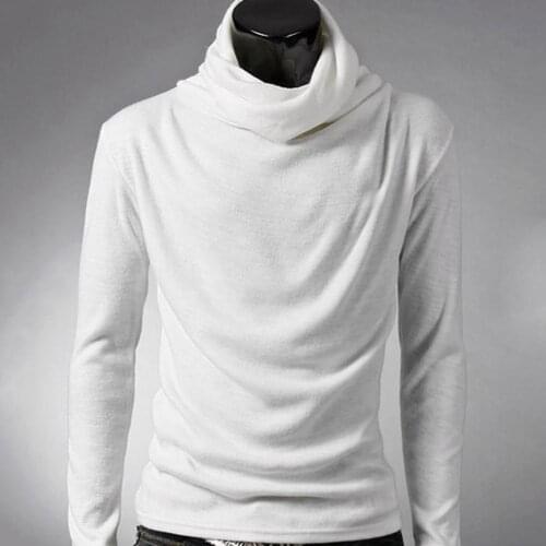 T-Shirts Chic Men Solid Color Heap Collar Long Sleeve Pullover Bottoming Top Slim T-shirt