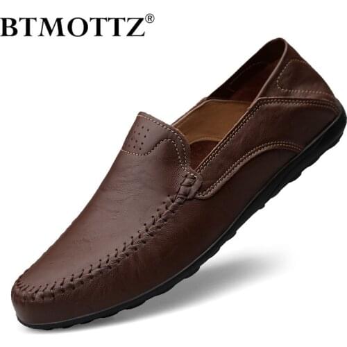 Genuine Leather Mens Shoes Casual Luxury Brand 2020 Men Loafers Moccasins Breathable Slip on Male Boat Shoes Plus Size 37-47