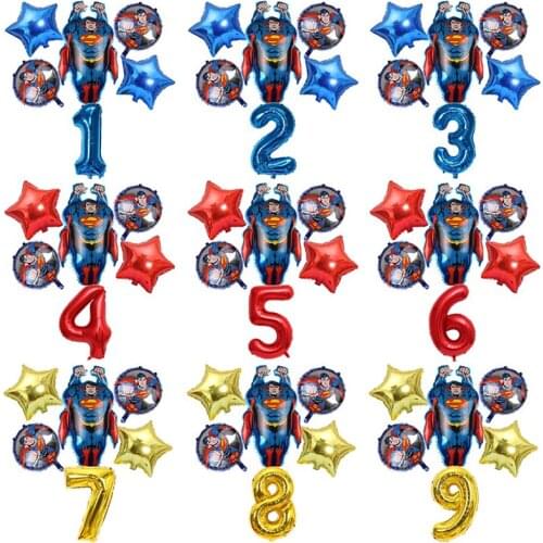 6 pcs Superman Balloon set Children birthday party decorations boy Number Number Aluminum Film Balloon kids toys Baby bath ball