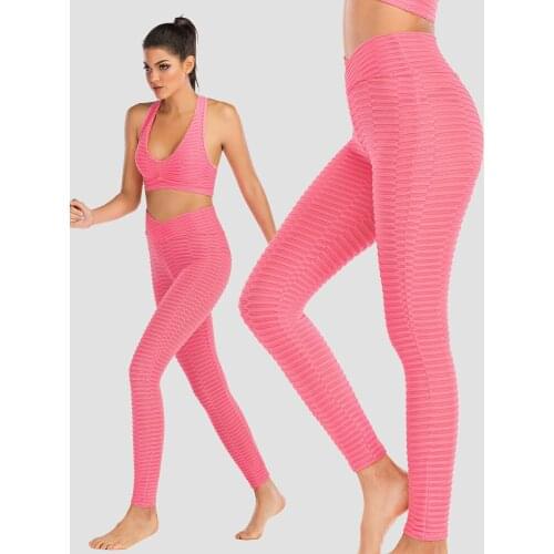 Update Yoga Pants Gym Fitness Sports Leggings Jacquard Sports High Waist Yoga Tight Female Running Trousers Sports Pants X654B