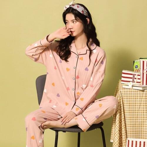 Autumn Winter Womens Pajamas Set 100% Cotton Homewear Clothes Loose Casual Pijamas Suit Female Sleep Wear Pyjama Housewear