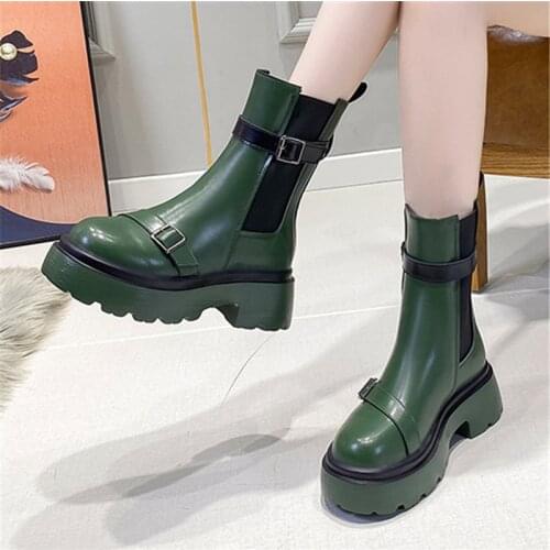 Autumn Luxury Chelsea Boots 2022 Women Ankle Boots Thick-soled Winter Shoes Platform Punk Boots Chunky 6cm Heels Leather Boots