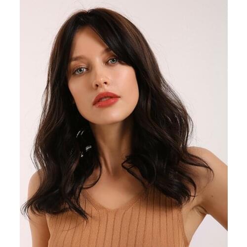 Women Fashion Natural Hairline Body Wave Synthetic Wigs Medium Long Soft Curly Hair Wig Cosplay Party Hairpiece Gift