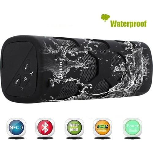 10W Portable IPX65 Waterproof Column Wireless Bluetooth Speaker with 4000Mah Power Bank Handfree NFC Sport Sound Box Loudspeaker