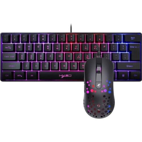 Wired Keyboard & Mouse Set 61 Keys Mini Membrane Keyboard RGB Backlight Gaming Keyboard 8000DPI Programmable Gaming Mouse