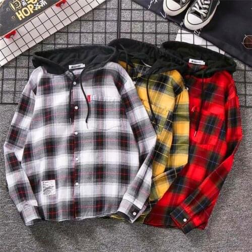 Shirts for Men Harajuku Fashion Male Streetwear Hoodies Plaid Shirt Spring Autumn Printing Tops Camisas De Hombre Ropa Hombre