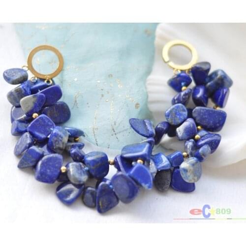 S1415 3row 8" 14mm blue massive lapis lazuli bracelet