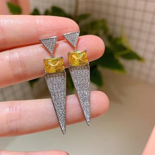 Funmode Triangle Yellow Pink Cubic Zircon Accessories Drop Earring Pendant Jewelry Brincos Wholesale FE355