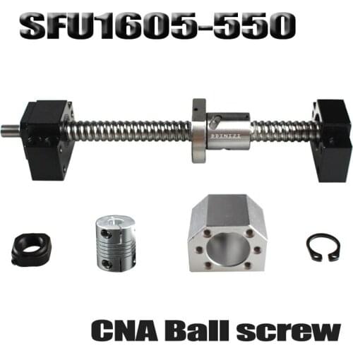Ballscrew 550mm SFU1605 rolled ball screw C7 with end machined +1605 ball nut + nut housing+BK/BF12 end support + coupler RM1605