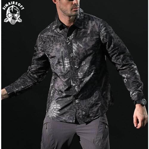 SINAIRSOFT 2018 Tactical Camouflage Quick-drying Men Thin Shirts Breathable Shirt Army Cargo Snake Texture US military clothing