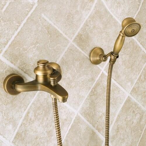 Bathroom Wall Mounted Antique Brass Bathtub Faucet with Hand Shower Set Handheld Tub Shower Faucet shower mixer tap set--3120