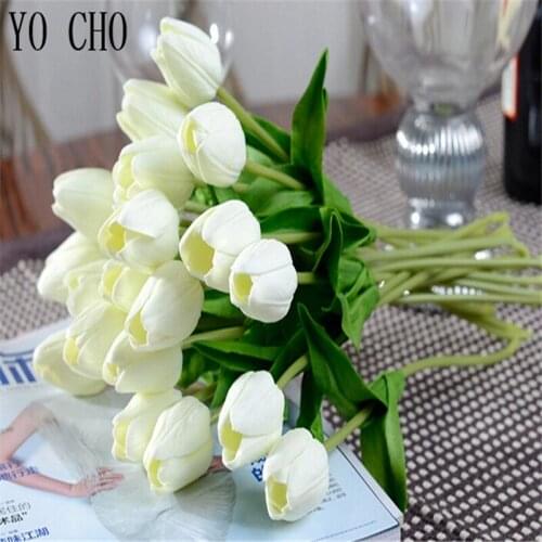 YO CHO 10 pcs/lot PU Artificial Tulips Plants Wedding Bouquets DIY Real Touch Flowers For Home Party Decoration Fake Flowers