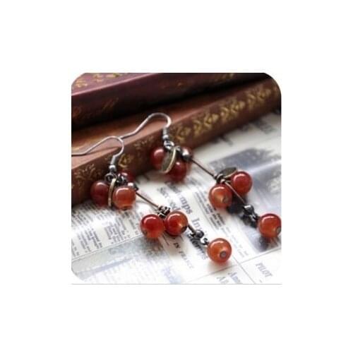 Red coral Stone Earrings Drops New Fashion 2016 Cherry Long Drop Earrings Sample Jewelry for Girls Women Free Shipping