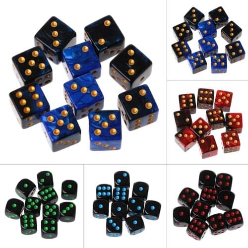 10pcs 15mm Multicolor Acrylic Cube Dice Beads Six Sides Portable Table Games Toy