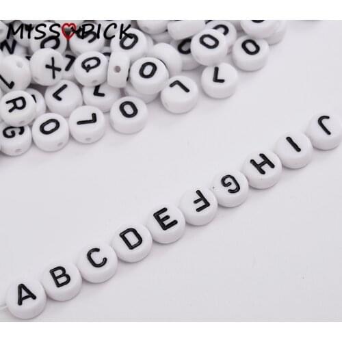100pcs 7mm Acrylic Beads White Round 26 Letter Alphabet Loose Spacer Beads for Jewelry Making DIY Bracelet Accessories Wholesale