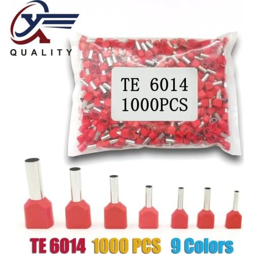 1000pcs/Pack TE 6014 Insulated Ferrules Terminal Block Double Cord Terminal Copper Insulated Crimp terminal Wires 2x6.0mm2
