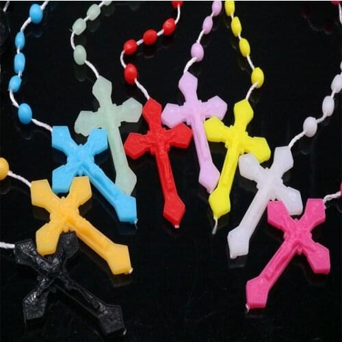 120 Pieces / Classic Catholic Plastic Cross Rosary Necklace Bright Plastic Rosary Necklace Catholic Prayer Religious Jewelry