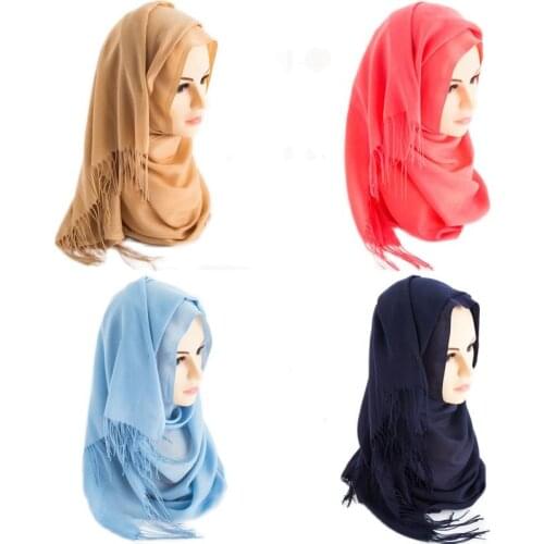 2020 Autumn New Luxury Brand Unisex Cashmere Scarf Plain Solid Color Tassel Pashmina Shawls Bufandas Muslim Hijab Snood 190*70Cm