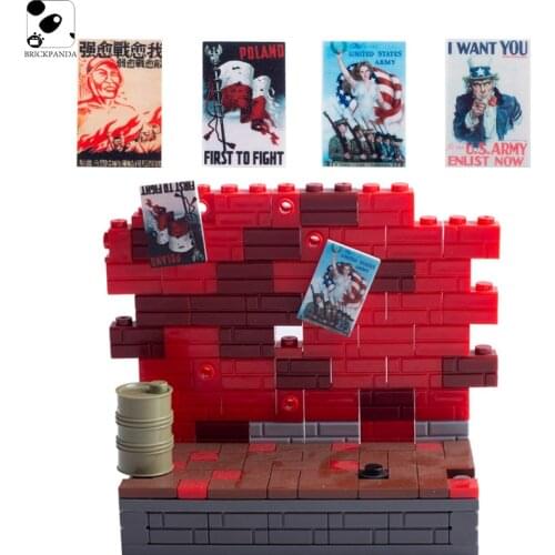 4PCS Military Building Block Poster 2X3 USA Polish Conscription Chinese Anti-Aggression War Printed Accessories Brick Kids Toys