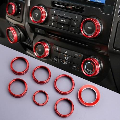7Pcs Red Aluminum Alloy Headlight Air Condition Switch Knob Ring Trim Cover Fit for Ford F150 XLT 2016 2017 2018 2019